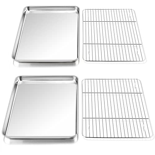 P&P CHEF Baking Sheets and Racks Set (2 Sheet + 2 Rack), Stainless