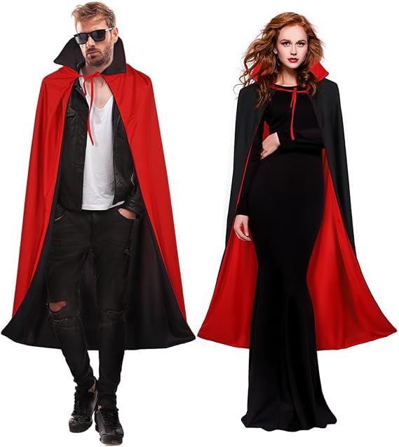 Halloween Vampire Costume: 1.4Meters Black and Red Cape Adult Vampire Capes Cloak for Men Women Cosplay Party Stage Performance Decoration