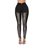Ninimour Womens Lace Up Front Hollow Out Stretch Leggings