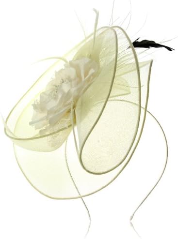 Occasion hats for Women, Beautifully styled Swirled Wide Brimmed Fascinator for weddings or the Races, with Large Satin &amp; Lace Corsage flower. Classical! Two colour options,Great Value for a Our ‘Clarendon’ Fascinator.