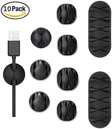 Cable Clips, Cable Organizer Management System Self Adhesive for Your Wires, Charging and Mouse cord (10 Pieces, Black)