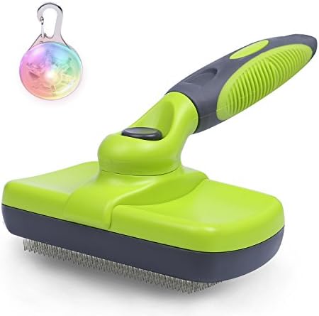 Self-cleaning Slicker Brush for Pet's Long Short Hair Shedding Press a Button to Remove Tangles and Loose Fur for Small Medium or Large Dogs and Cats with Pet Collar Safety Light