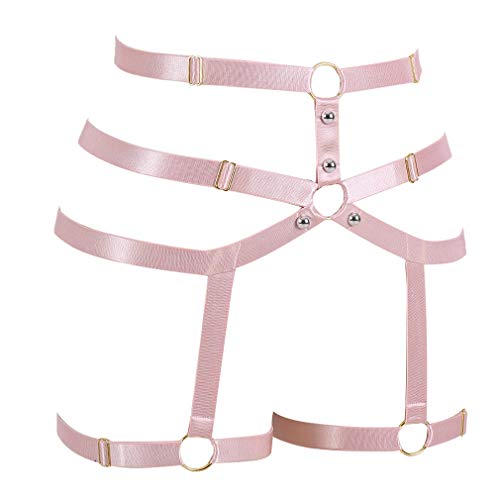 Goth Body Harness Garter Belt Stockings for Women Sexy Lingerie Elastic Suspender Belt for Women (Pink)