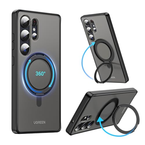UGREEN Samsung Galaxy S25 Ultra Case MagSafe Cover, [Innovative 360° Ring Stand], [No Yellowing with iCrystal Tech], [MIL-Grade Protection], Magnetic Protective Slim Case, Black Frame with Matte Back