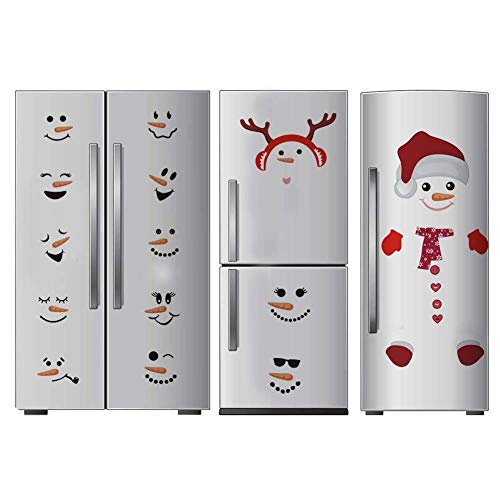 TOARTi Antlers Snowman Wall Decal, Christmas Sticker for Fridge Window Cling Decal, Vinyl Santa Claus Wall Decal,Lovely Snowman Face Art Wall Decor, Home Decorations