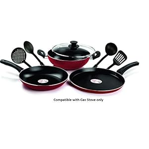 Pigeon By Stovekraft Mio Aluminium Gift Set, Red (8 Pieces)