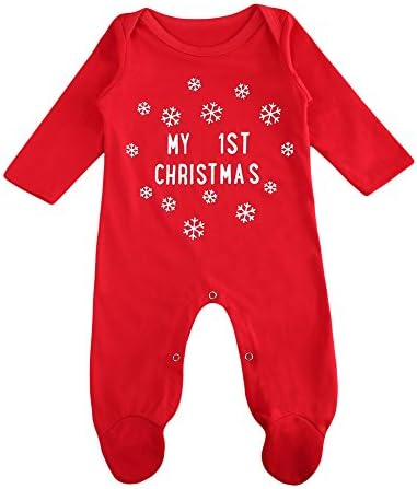 My First Christmas Snowflake Long Sleeve Red Romper For Newborn Baby Girl Boy Outfit Set (6-9 Month, Red)