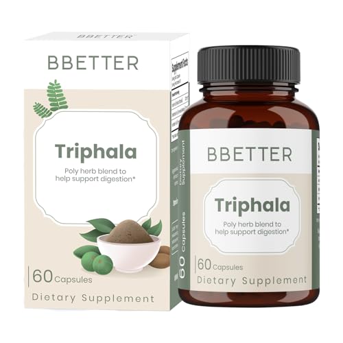 BBETTER Triphala – Ayurvedic Herbal Supplement with Amla, Haritaki & Bibhitaki for Occasional Constipation & Bloating – Supports Digestion, Healthy Bowel Function, Colon Cleanse & Detox - 60 Capsules