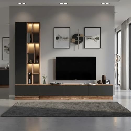 Tv Table Riyadh Stylish Home TV Table Brown and Grey 4 Piece Universal Shelves Model 61 ...