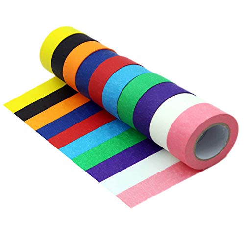 Colored Masking Tape,Colored Painters Tape for Arts & Crafts Projects, Labeling or Coding - Art Supplies for Kids - 10 Rolls Rainbow Masking Tape 1 Inch x 16.5 Yards (2.5cm X 15m)