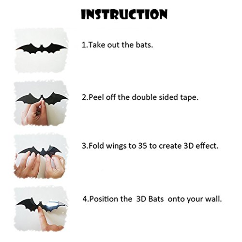 Megrocle 3D Bat Wall Decor DIY Scary Black Bats Wall Decals Removable Window Stickers Halloween PVC Party Supplies Decorations,36 pcs - Thumbnail 2