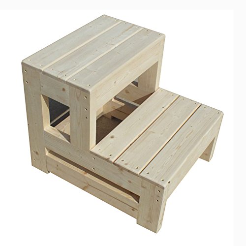 Ladder Stool Household Ladder Solid Wood 2-step Dual-use Step Foot Bench Climb Staircase 50 * 60 * 50cm (Color : Wood color)