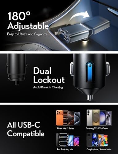 LISEN [Fiat Essentials] Carregador Retrátil Rápido Carro 57W USB Carregador Isqueiro Carregador Simultâneo Rápido Isqueiro Acessórios Automotivos Car Gadgets para iPhone 16 15 Pro Max Samsung Xiaomi