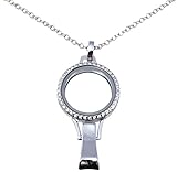 New 30mm Round Silvertone Lanyard Floating Charm 22 inch Necklace with Rhinestone Rim 672