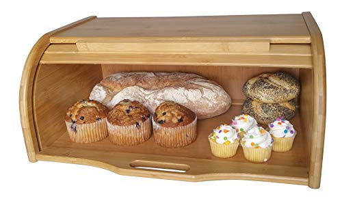 Large bread box bread basket wooden box storage boxes kitchen counter organizer wooden storage box bread storage. roll top breadbox. bread boxes for kitchen countertop. Bamboo wooden boxes. (Natural) - Thumbnail 2