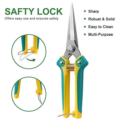 WYF 8.1″Gardening Hand Pruner Pruning Shear with Straight Stainless Steel Blades, Ultra Sharp Garden Scissors for Flowers, Harvesting Fruits & Vegetables,Trimming Plants (Green) - Thumbnail 4