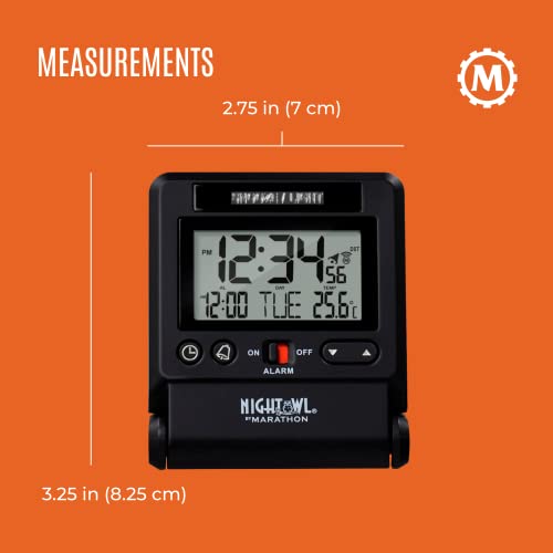 MARATHON Atomic Travel Alarm Clock with Auto Night Light, Black 12 or