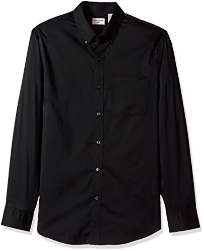 Dockers Men's Comfort Stretch Soft No Wrinkle Long Sleeve Button Front Shirt, Black, Large