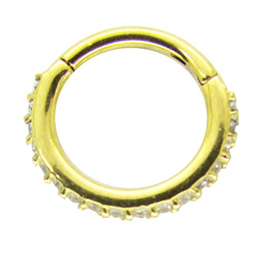 NewkeepsR 16G 6mm(1/4'') Gold Anodized 316L Steel Hinged Clicker Segment Ring Pave Set with Clear Sparkling CZ Gems - Thumbnail 2