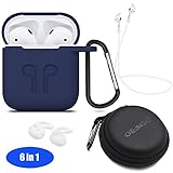 Airpods Accessories Set, OEAGO Airpods Case Protective Silicone Cover and Skin with [Keychain] [Airpods Strap] [Earhooks] [Travel Carrying Box Case] for Apple Airpod Charging Case - Midnight Blue