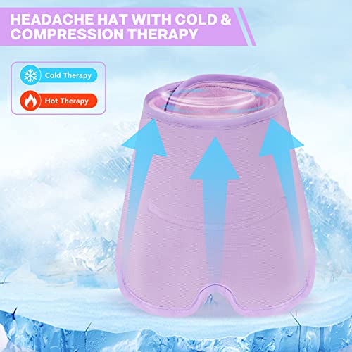 Luguiic Headache & Migraine Relief Wrap Hat Eye Mask Long Lasting Cooling Hot & Cold Gel Ice Compress Therapy for Tension Relief, Stress, Pain Relief, Stretchy, Comfortable with Velcro Closure Purple