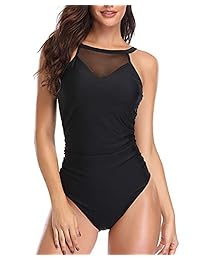 BeachQueen traje de baño de una pieza de malla de cuello alto con escote en V para dama