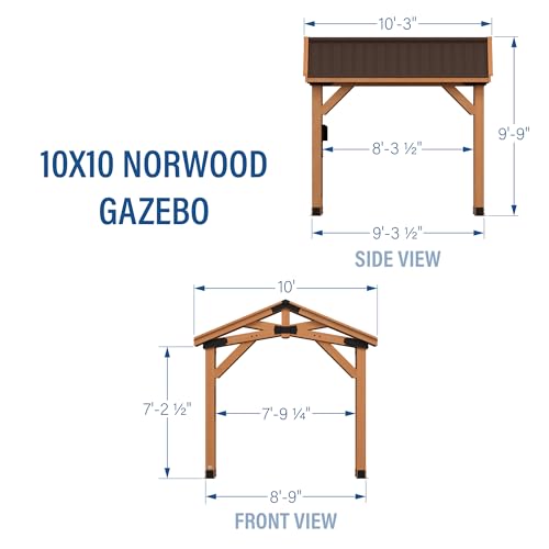 Backyard Discovery Norwood 10' x 10' Cedar Wood Outdoor Gazebo Pavilion with Hardtop Galvanized Steel Peak Roof, Snow Support, Wind Resistance, PowerPort, Shade for Garden, Patio, Deck, Entertaining image 20