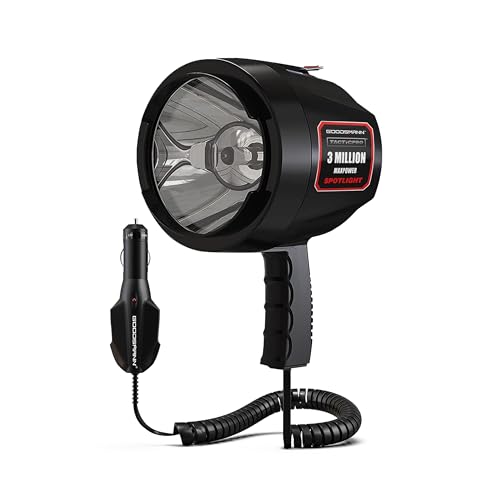 GOODSMANN Handheld Spotlight Corded Spot Lights up to 1200 Lumen Halogen Flashlight