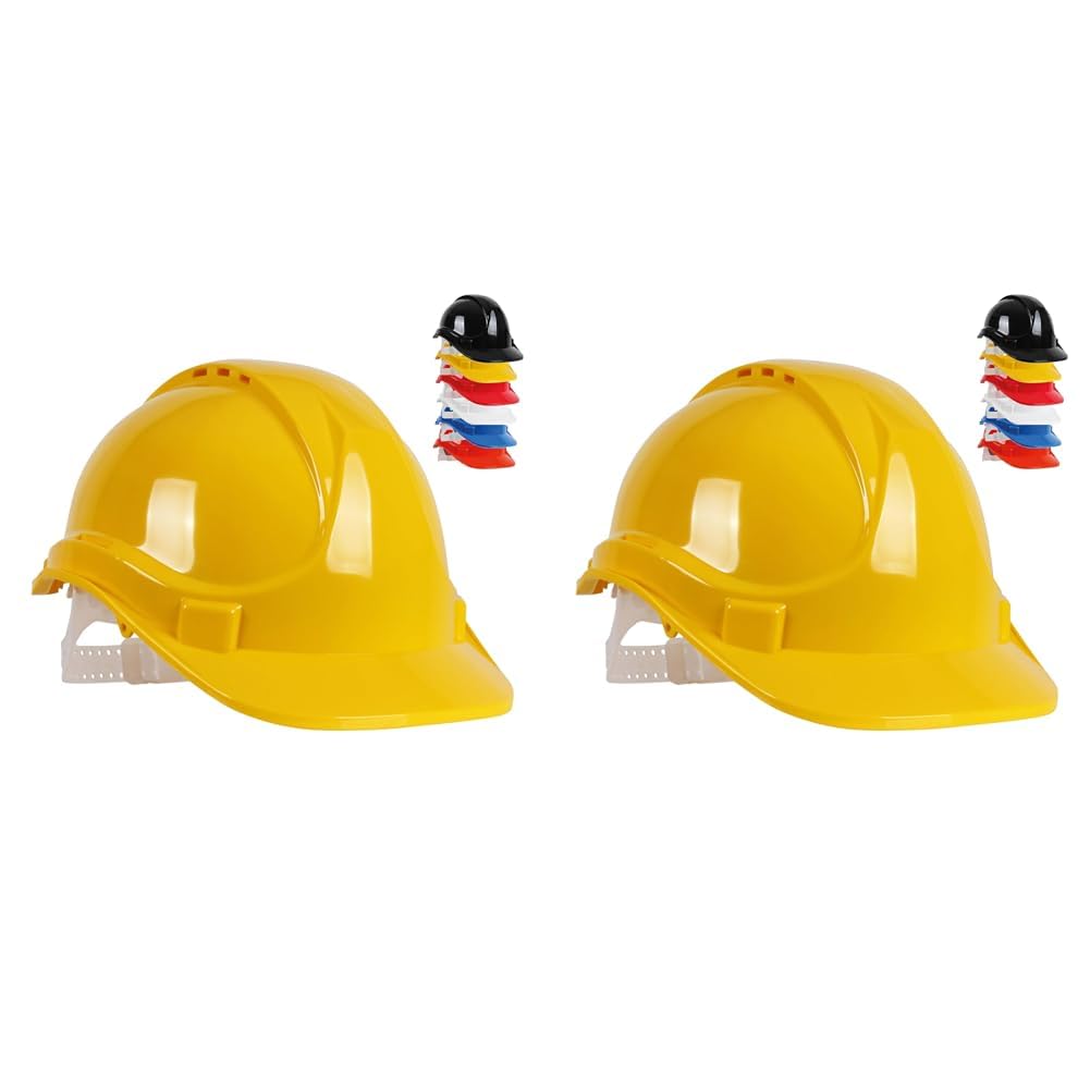 Blackrock Yellow Builders Safety Work Helmet, Men's Women's Multi-Position 6 Point Adjustable Hard Hat, Ideal For Construction Site Work, Protective Workwear Safety Gear (Pack of 2)
