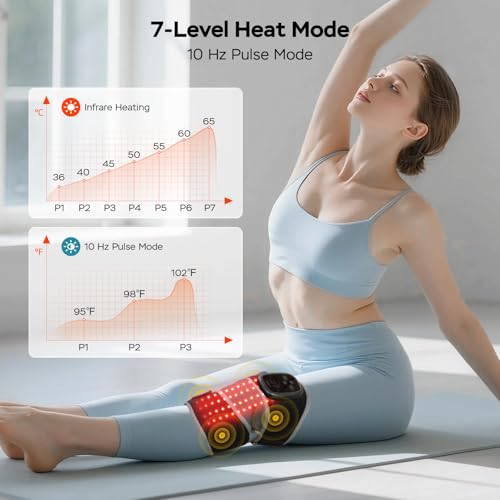 GINEKOO Red Light Therapy Knee Massager Brace – 660nm & 850nm Near-Infrared Light Devices, 4-Motor Deep Vibration Massage with Heating & Red Light Pulse Mode, 5000mAh Cordless Knee Pain Relief for Home & Office