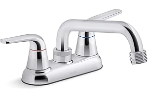 Kohler Jolt Utility Faucet, Silver, Metal, Polished, Traditional/Transitional, 2-Handle, Widespread, Deck Mount, Disc Valve, 