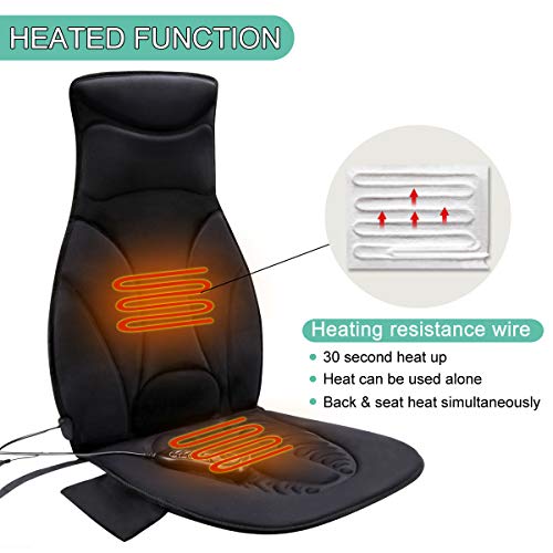 Comfitech Car Seat Back Massager Cushion Chair Pad with Heat, 10 Vibrating Motors for Office, Auto and Home (Black)