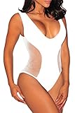 Pink Queen Women's Mesh Spice V-neck High Cut Padded One-piece Swimsuit Monokini