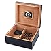 MEGACRA Desktop Cigar Humidor, Cedar & Leather Cigar Storage Box Well Seal Design with Tray and Adjustable Divider, Glass Hygrometer and Rectangle Humidifier, Holds 25-50 Cigars (Dark Black)
