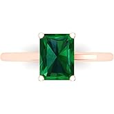 Clara Pucci 14K Solid Rose Gold 2 ctw Emerald Solitaire Ring for Women | Anniversary, Birthday Gift | 8x6mm Emerald Cut