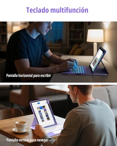 CACOE 360° Rotating Keyboard Case for iPad Air 8/7 Generation 2026/2025 M4/M3 11 Inch Air 6/5/4 with Touch Panel, 7 Color Backlight, Removable Wireless Keyboard, Purple