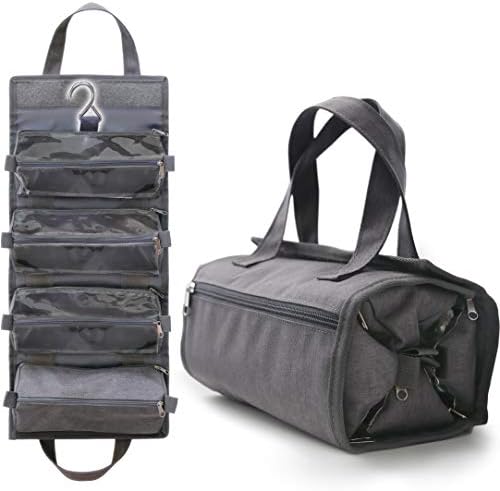 4-in-1 Hanging Toiletry Bag Travel Toiletries Bag for Women & Men - Roll Up Compact Cosmetic Kit with Hook | Waterproof, TSA Approved Removable Carry On Pouches (Heather Gray) 1 4-in-1 Hanging Toiletry Bag Travel Toiletries Bag for Women & Men - Roll Up Compact Cosmetic Kit with Hook | Waterproof, TSA Approved Removable Carry On Pouches (Heather Gray)