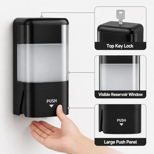 Keqin Large Shampoo Dispenser,No Drill Shampoo and Conditioner Dispenser,Refillable Liquid Lotion Pump Dispenser 1200ml YW-113 for Commercial Bathrooms,Offices,Kitchen (Transparent Black)
