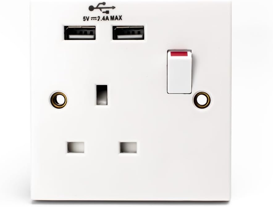 Status UK Plug Socket 1 Gang Switched with 2 USB Ports White S1G13A2USBSWS4