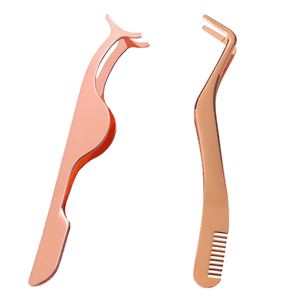 2-Piece Set 2 in 1 Lash Tweezers Strip Lashes Eyelash Applicator Tweezers False Eyelashes Applicator Tool for Lash Clusters Application and Removal