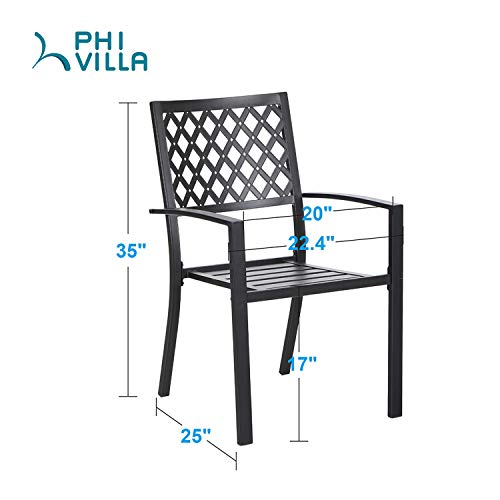 PHI VILLA Stackable Metal Outdoor Patio Chairs, Black Patio Outdoor