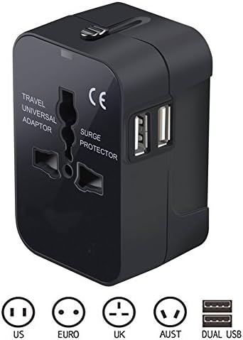 Wikor Travel Adapter, Worldwide All in One Universal Travel Adaptor Wall AC Power Plug Adapter Wall Charger with Dual USB Charging Ports for USA EU UK AUS Cell Phone Laptop