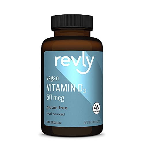 Amazon Brand Revly Vegan Vitamin D3, 50 mcg (2000 IU) Per Serving (2 Capsules), 60 Capsules