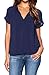 LILBETTER Women Chiffon Blouse V Neck Short Sleeve Top Shirts (Navy Blue,Small)