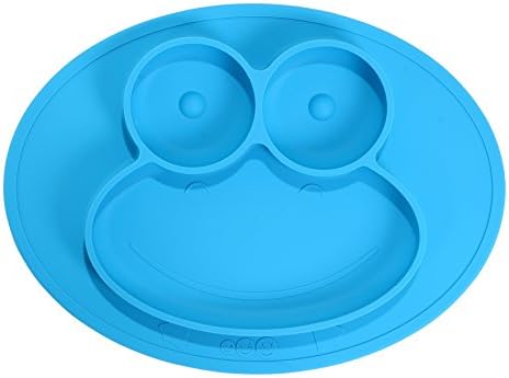 Lotoii Galaxy Mini Frog Silicone Placemat and Plate, 3 Compartments, Non-slip Waterproof, Suction, Roll up with Travel Bag, Fits Highchair Trays, Dining Tables, FDA Approved, for Babies, Kids (Blue)