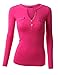 Doublju Womens Long Sleeve Fitted Deep V-Neck Henley T-Shirt
