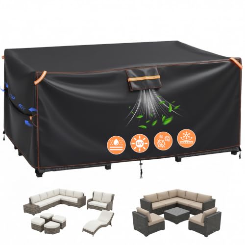 GARPROVM Waterproof Outdoor Furniture Cover, Cover for Outdoor Garden Furniture, 420D Oxford Fabric with Ventilation, Protective Tarpaulin for Table Sofa Outdoor Furniture Sets (250 x 210 x 90 cm)