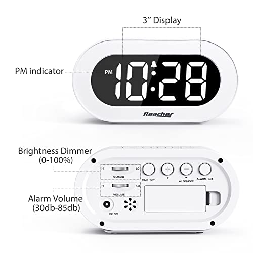 REACHER Small LED Digital Alarm Clock with Snooze, Simple to Operate