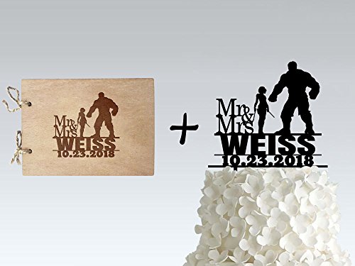 Click Here to See More Images Bundle: Cake Topper + Wedding Guest Book - inspired by Hulk