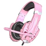 BENGOO G9000 Stereo Gaming Headset for PS4, PC, Xbox One Controller, Noise Cancelling Over Ear Headphones with Mic, LED Light, Bass Surround, Soft Memory Earmuffs (Pink)